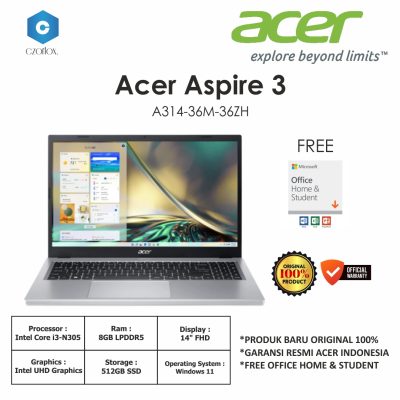 Acer Aspire 3 A314-36M-36ZH i3-N305 Ram 8GB SSD 512GB NEW